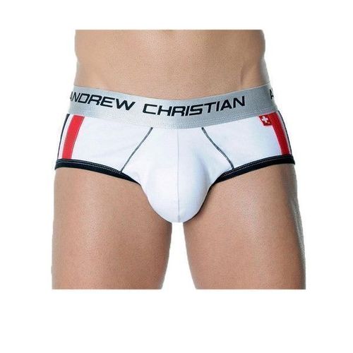 Мужские трусы брифы белые с пуш-ап Andrew Christian Shock Jock Racer Brief White  AC53
