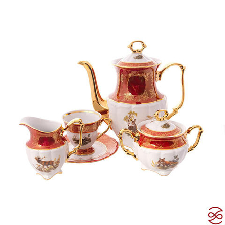 Кофейный сервиз Repast Охота красная Мария-тереза 15 предметов на 6 персон