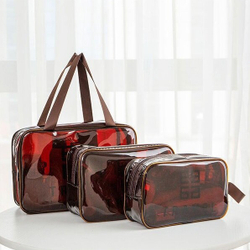 Косметичка водонепроницаемая ПВХ на молнии сумочка с ручкой TRAVEL, коричневая 29,5*11*21см