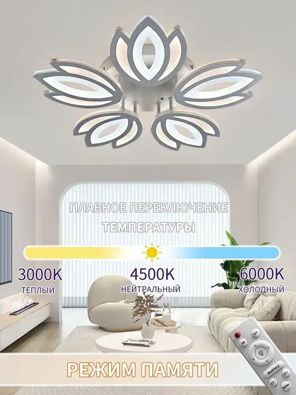 Люстра потолочная светодиодная и управлением пульт,144 Вт,регулируемая яркость и цветовой температуры 3000K-6000K,AYHOME