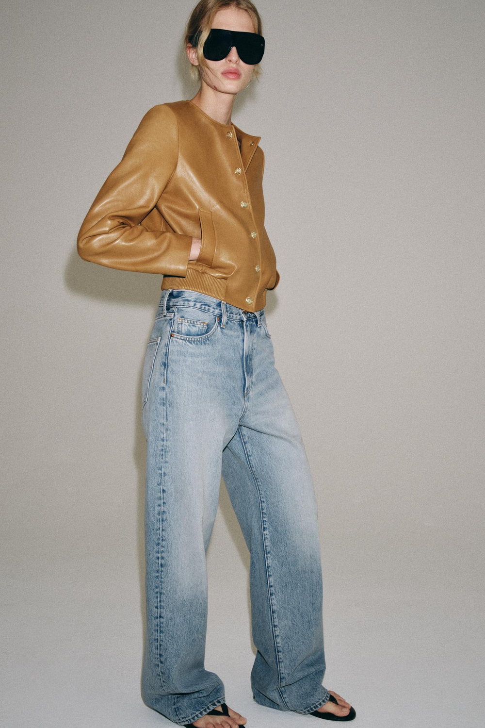 ZARA БОМБЕР ИЗ 100% КОЖИ — ZW COLLECTION, КАРАМЕЛЬНЫЙ