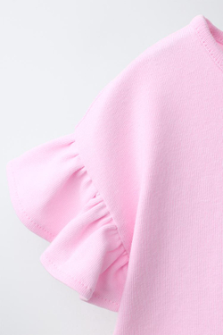 ZARA ФУТБОЛКА С БАНТАМИ И ВОЛАНАМИ, ПАСТЕЛЬНАЯ МАЛЬВА