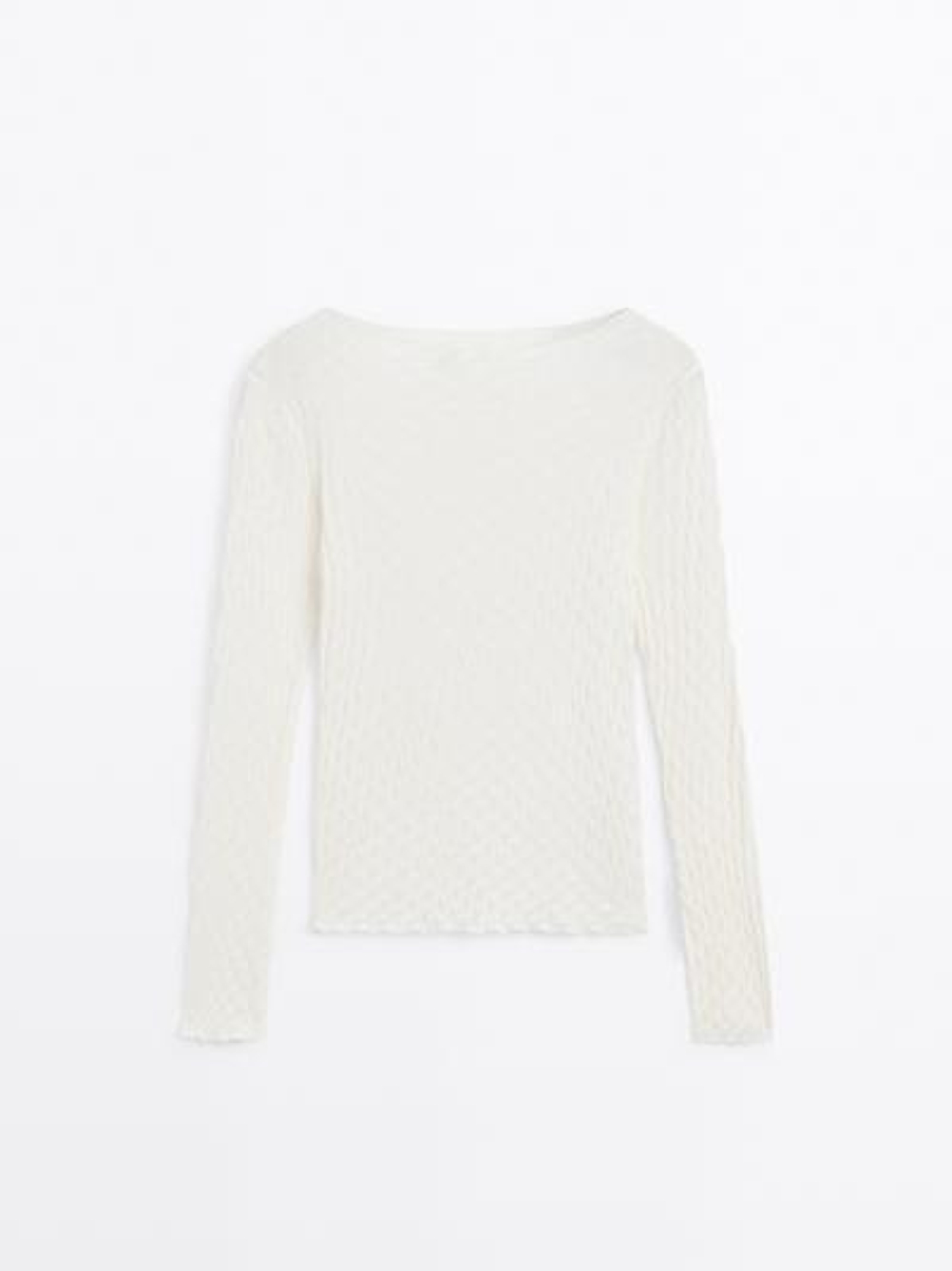 Massimo Dutti Топ из 100% хлопка с рельефным узором и длинными рукавами, натуральный, кремовый