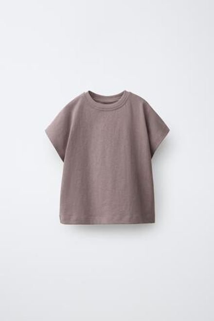 ZARA ОДНОТОННАЯ ФУТБОЛКА, СЕРОВАТО-КОРИЧНЕВЫЙ