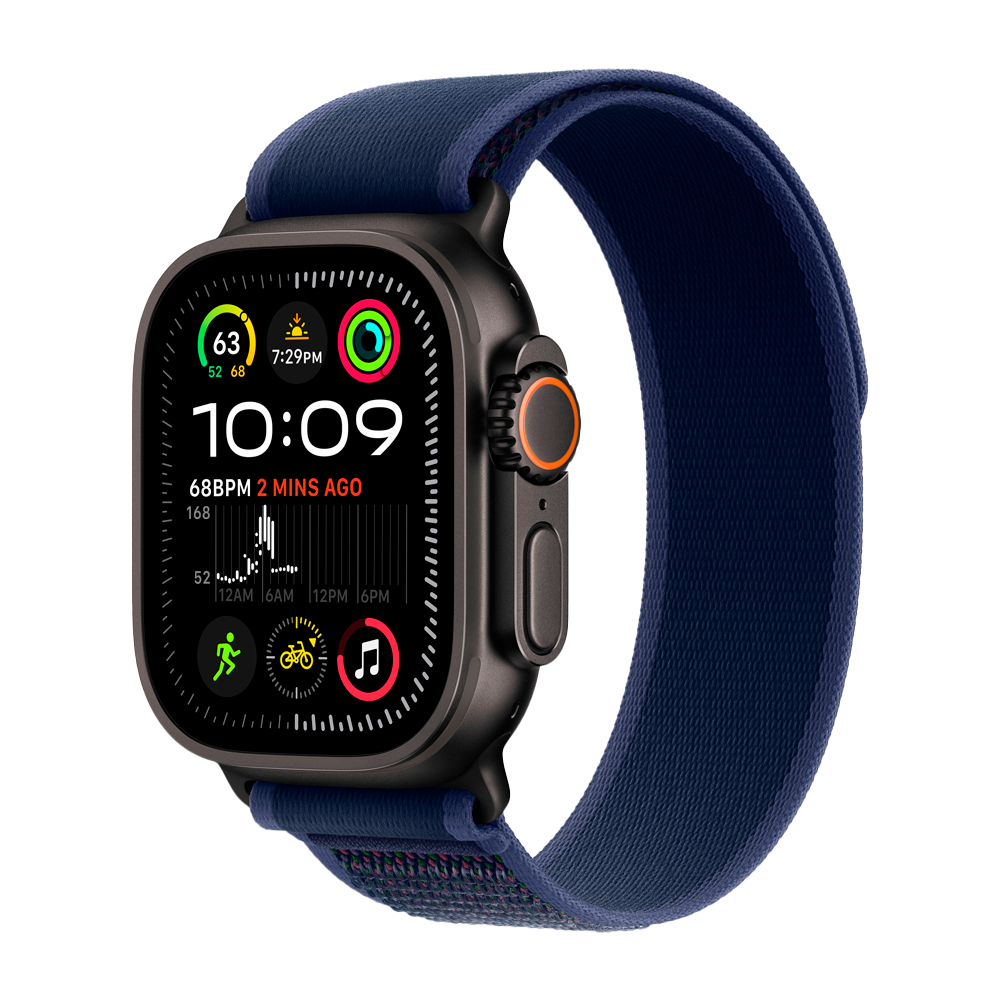 Умные часы Apple Watch Ultra 2 (2024) GPS + Cellular, 49mm, Black Titanium Case with Blue Trail Loop M/L, (Синий)