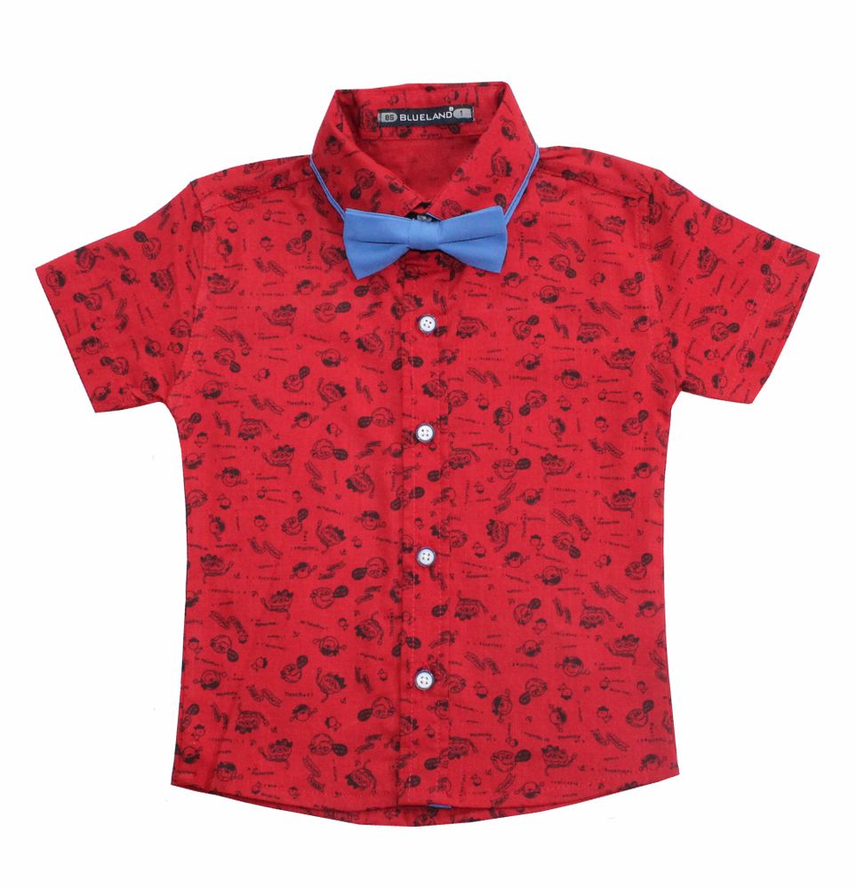 рубашка с кротким рукавом для мальчика с бабочкой бордовая