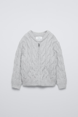 ZARA КАРДИГАН С ЗАСТЕЖКОЙ-МОЛНИЕЙ, ЖЕМЧУЖНО-СЕРЫЙ
