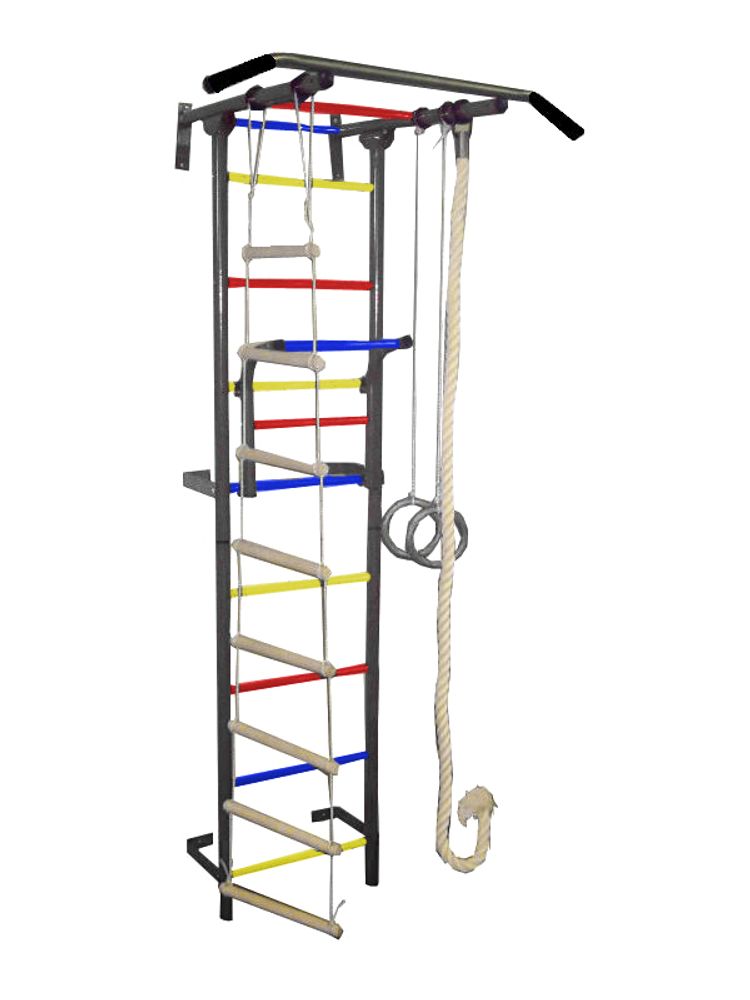 Спортивный комплекс Крепыш Г-образный Пристенный-1 (Серый/ПВХ/Разноцветные)