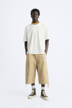 ZARA ФУТБОЛКА ИЗ ТРИКОТАЖА HEAVY WEIGHT С ДЕКОРАТИВНЫМИ ШВАМИ, ЭКРЮ