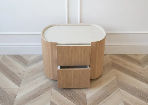 Тумба прикроватная Lagom 2 ящика ширина 60 см (натуральный дуб, молочный)