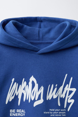 ZARA ХУДИ С КАПЮШОНОМ И ГРАФФИТИ, СИНИЙ