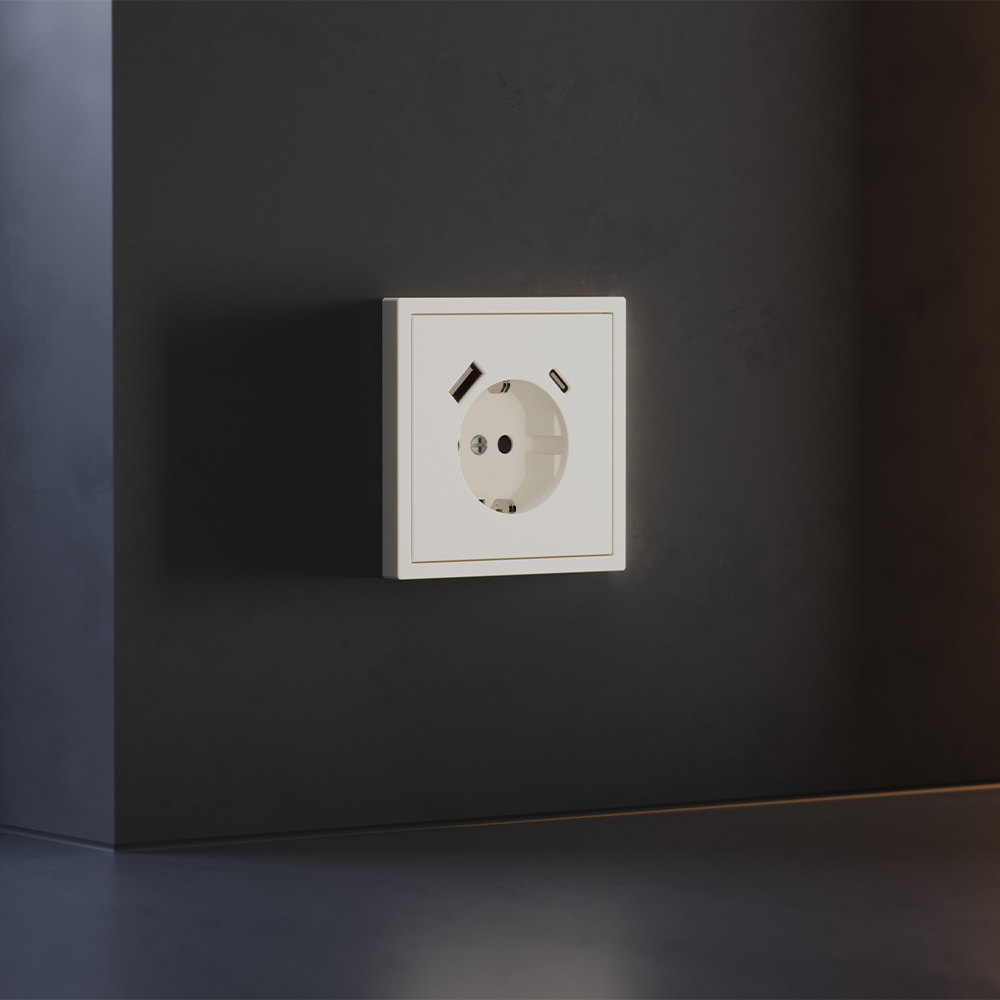 Накладка для розетки с заземлением и защитными шторками, с USB A+C, S70 (хлопок)