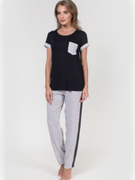 Женская пижама с прямыми принтованными брюками (Размер: S) (Цвет: черный с белым)
