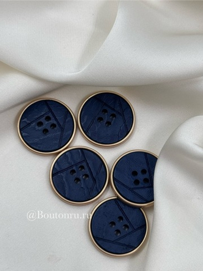 Пуговицы темно-синие на прокол в золотистом металлическом обрамлении