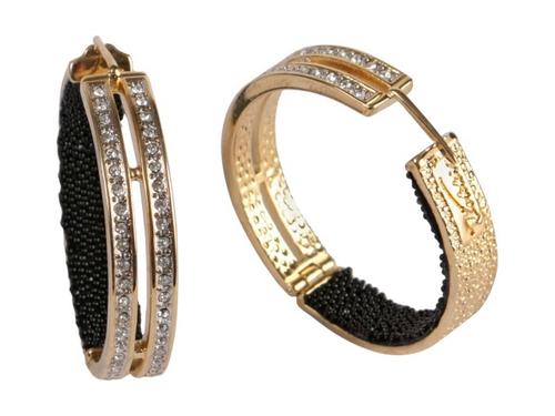 "Климена" серьги в золотом покрытии из коллекции "Черная икра" от Jenavi с замком конго