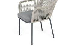 "Лион" стул плетеный из роупа, каркас из стали темно-серый (RAL7024) муар, роуп серый меланж круглый, ткань серая 017