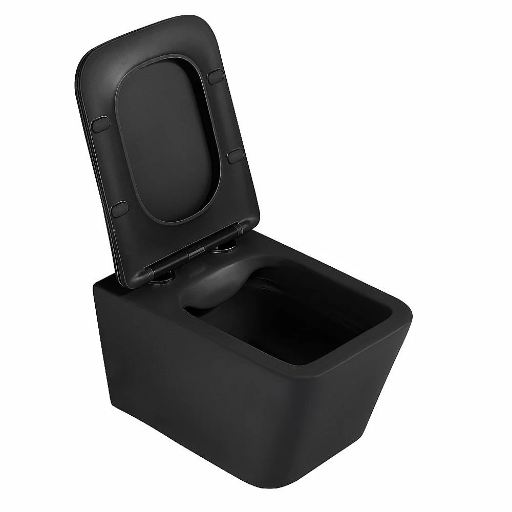 Унитаз подвесной Abber Rechteck AC1201MB-AC0105-AC0120MCH черный матовый, безободковый, с инсталляцией, с крышкой микролифт, с кнопкой хром матовый
