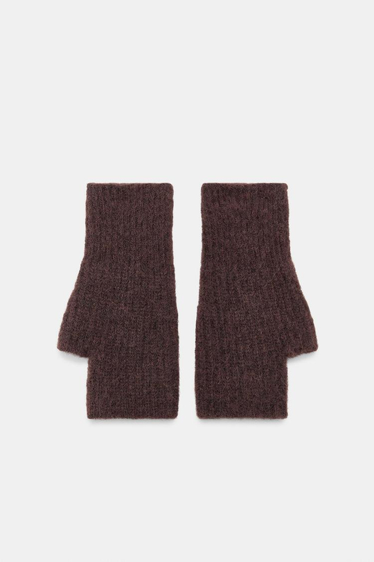 ZARA КОРОТКИЕ ТРИКОТАЖНЫЕ МИТЕНКИ, ШОКОЛАДНЫЙ