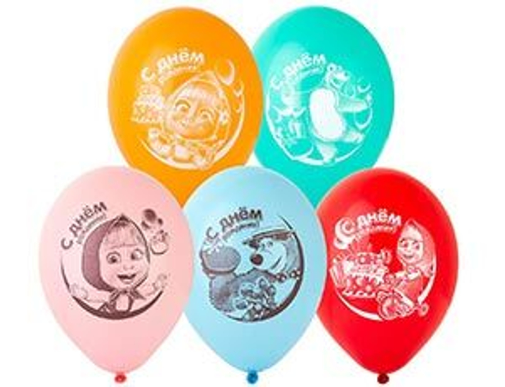 Шар (12""/30 см) Маша и медведь, Ассорти, пастель, 2 ст, 50 шт.