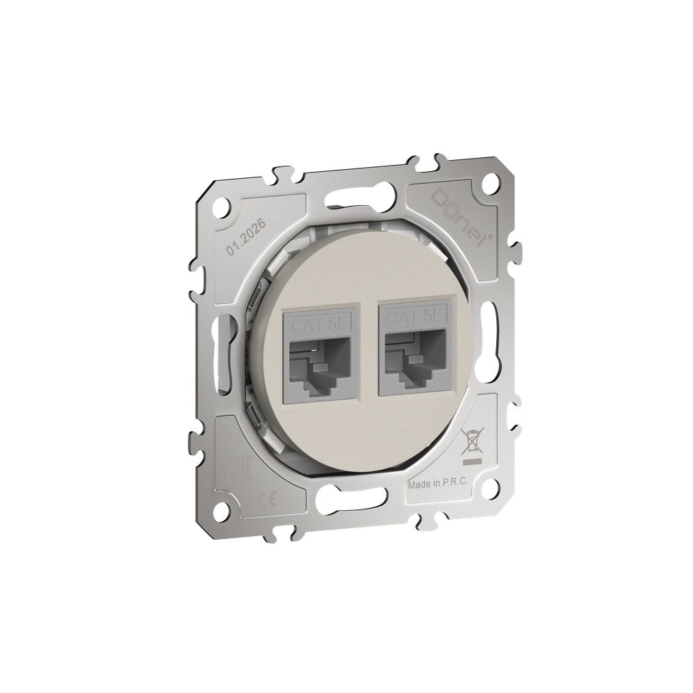 Розетка компьютерная RJ45 cat.5e на 2 порта,  цвет матовый кашемир,  серия D16,  Donel