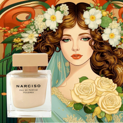 Narciso Rodriguez Narciso Poudree — парфюмерная вода для женщин.  Розовые лепестки, яркий жасмин и облако мускуса. ИИ Кандинский