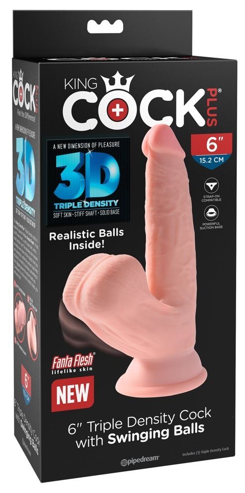 Фаллоимитатор King Cock Plus Triple Density с подвижной мошонкой, 15,2 см