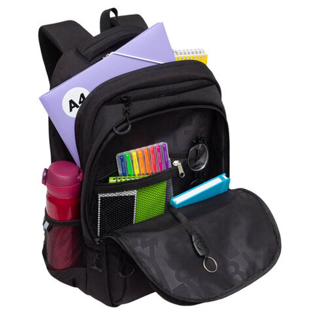 Рюкзак GRIZZLY школьный, анатомическая спинка, 2 отделения, для мальчиков, "LIFE", чёрный, 45х32х23 см, RU-430-10/1