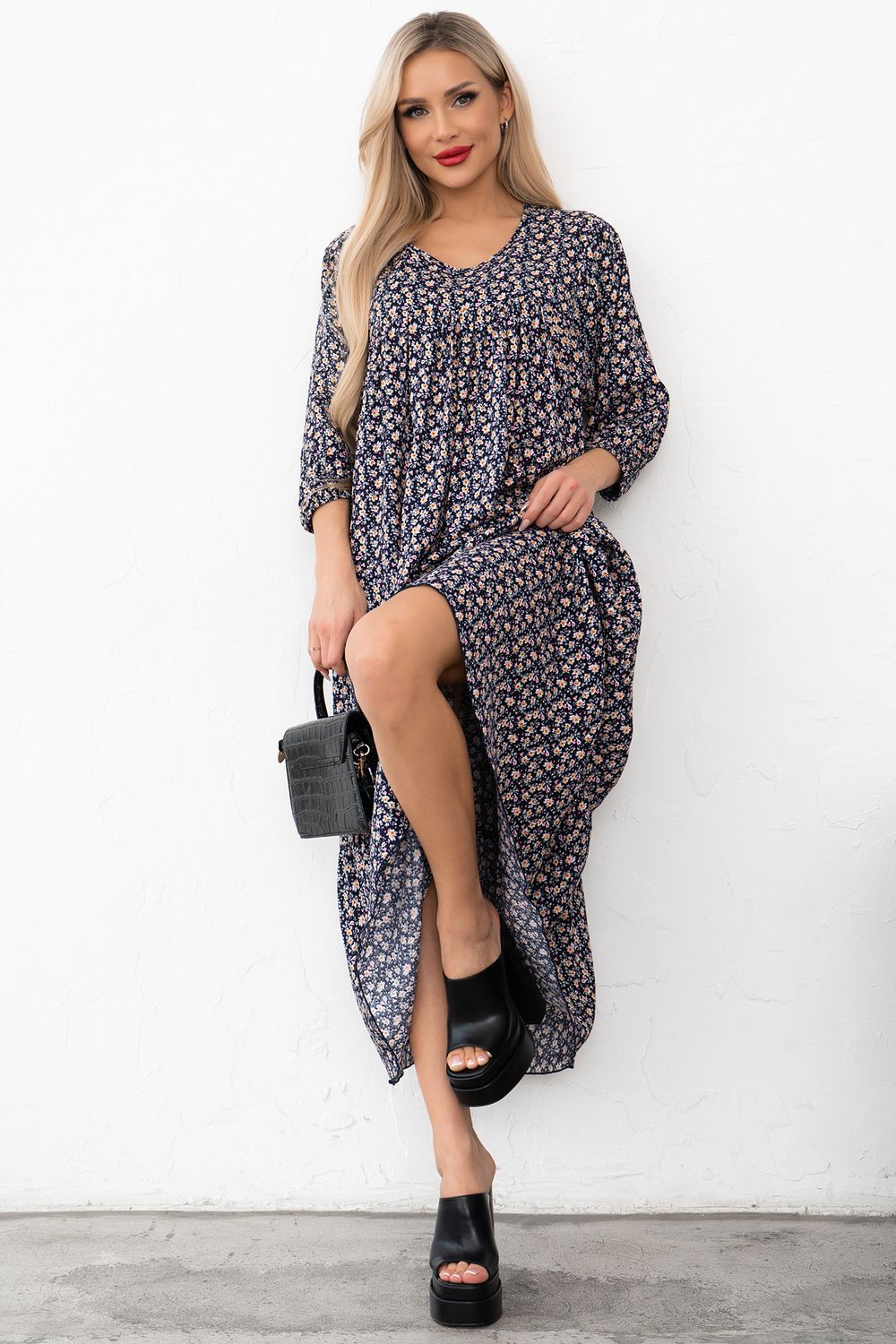 Платье Серенада (синий/цветы) Р11-1044/16 Nikol (Акция)