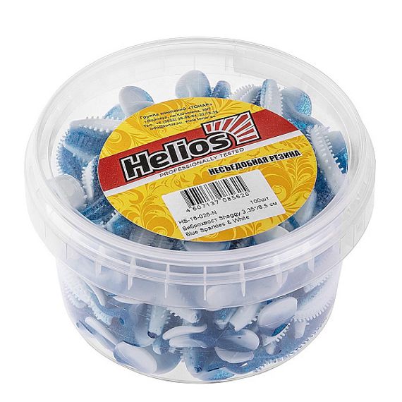 Виброхвост несъедоб. Shaggy 3,35&#39;/8,5 см Blue Sparkles &amp; White 100шт. (HS-16-026-N) Helios