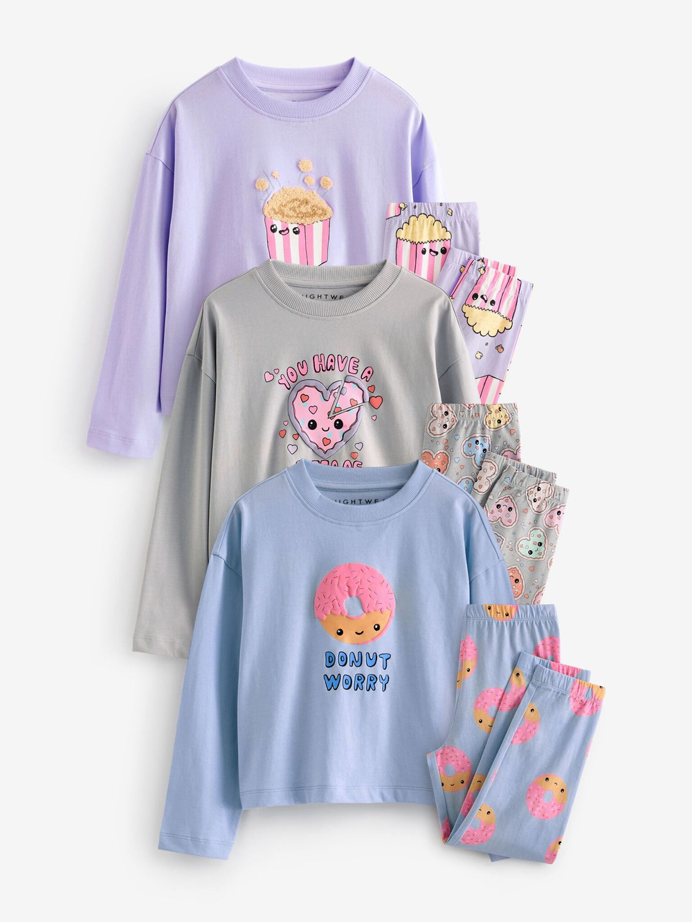 Пижама для девочки Next Q96-935, 3 шт., Серый, Голубой, Сиреневый