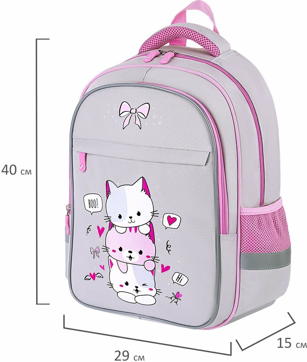 Рюкзак BRAUBERG FAVOUR, 2 отделения, 3 кармана, "Fluffy kittens", 40х29х15 см, 271417