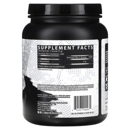 Nutrex Research, чистый глутамин, без вкусовых добавок, 1000 г (2,2 фунта)