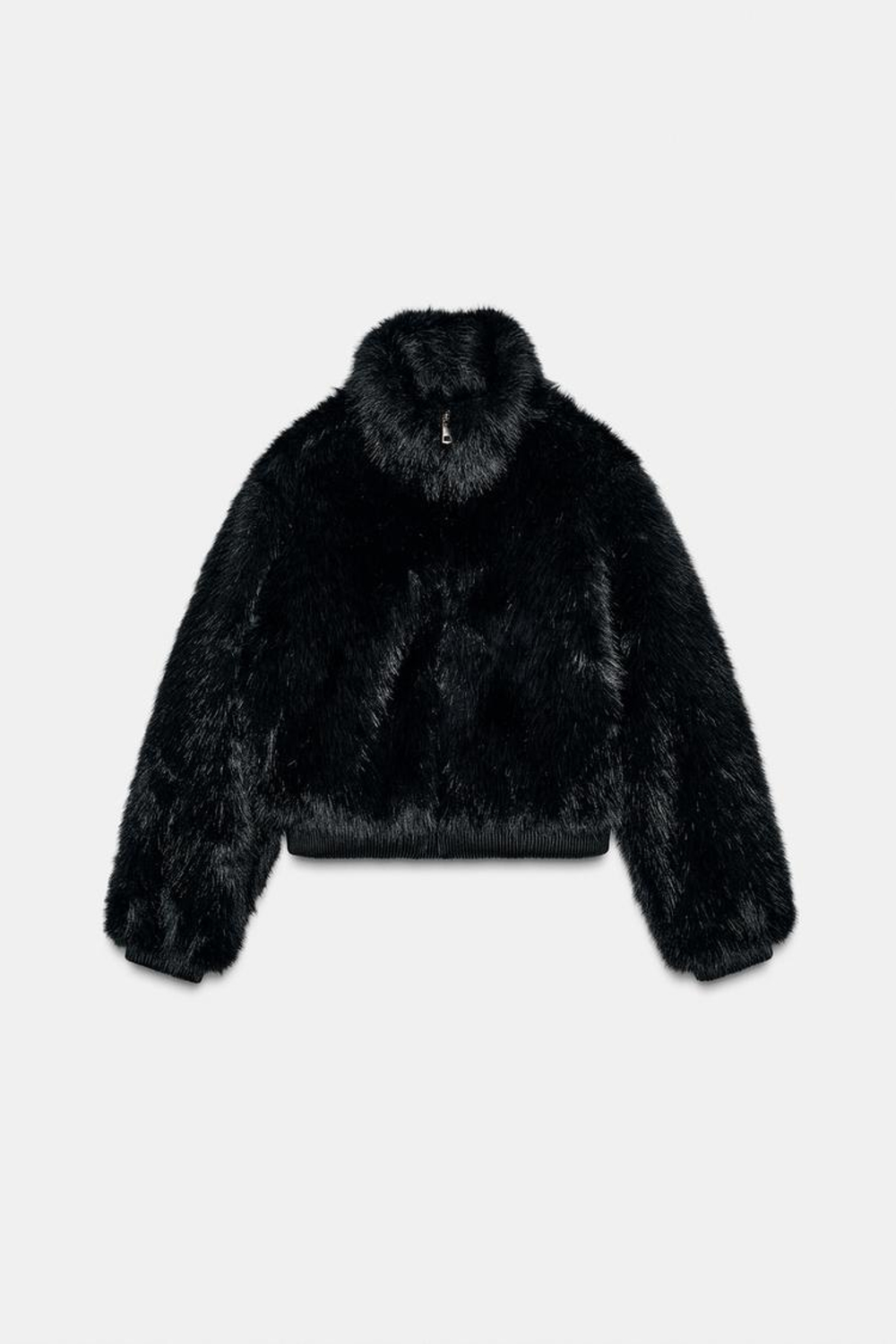 ZARA КОРОТКАЯ ШУБА ИЗ ИСКУССТВЕННОГО МЕХА С ВОРОТНИКОМ-СТОЙКОЙ, ЧЕРНЫЙ
