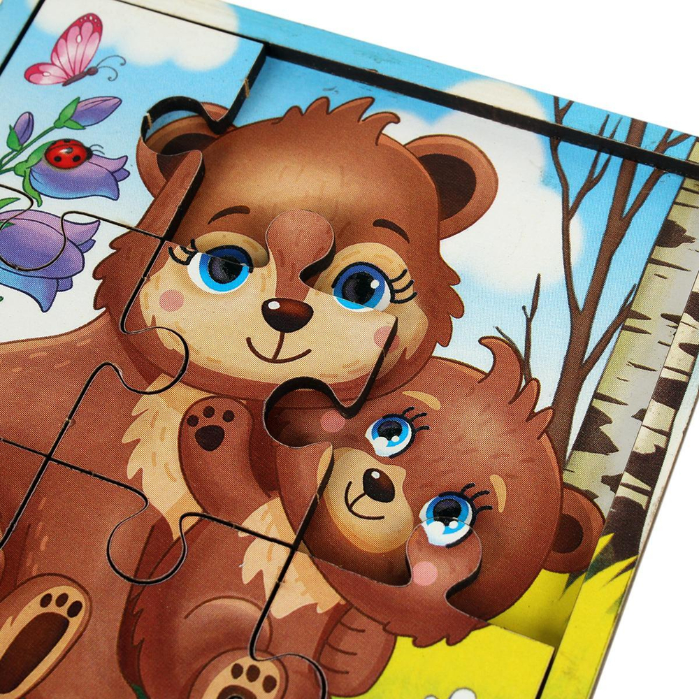 Головоломка-пазл в рамке. Игры в дорогу "Медведица и медвежонок" П308 4930527 (Лесная мастерская)