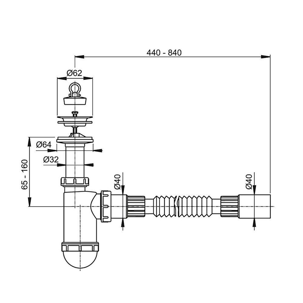 Сифон для раковины 1 1/2*40  A41+A710/AG21051 Flexi с пробкой, с гофрой 40*40 ALCAPLAST/Alcadrain