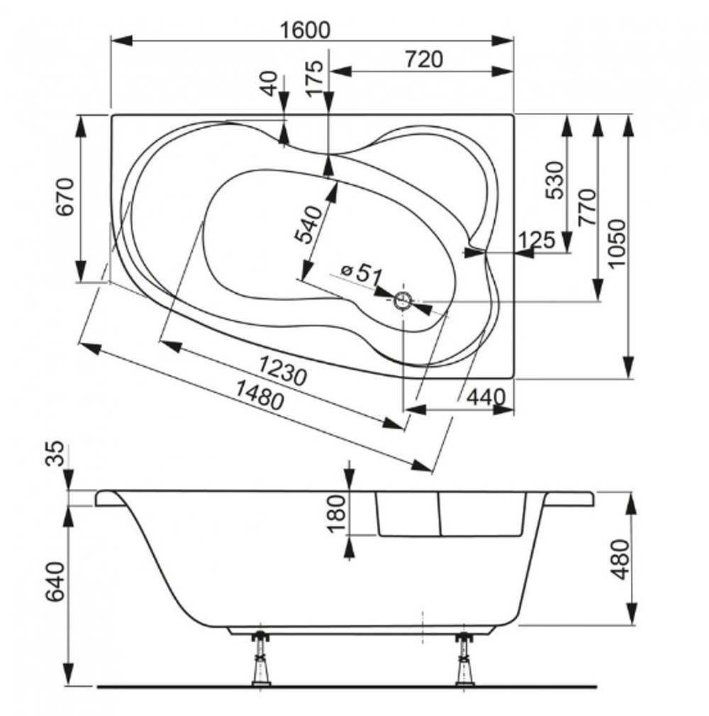 Акриловая ванна VAGNERPLAST MELITE 160x105 Right