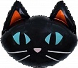 Шар (26""/66 см) Фигура, Голова, Голубоглазый котенок, Черный, 1 шт. Б005