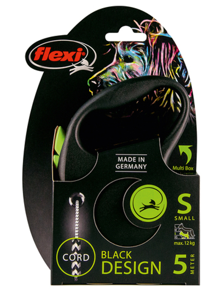 Поводок-рулетка Flexi Black Design S. Трос 5 м. для собак до 12 кг. Зеленый