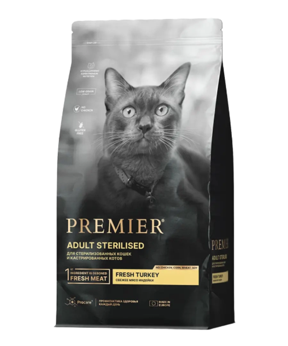Сухой корм для кошек Premier Cat Sterilised стерилизованных и кастрированных котов с индейкой 0,4кг