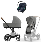 Коляска Cybex Priam IV Chrome Brown complete Aton S2 Ocean Blue Base One 4 в 1 Mirage Grey
