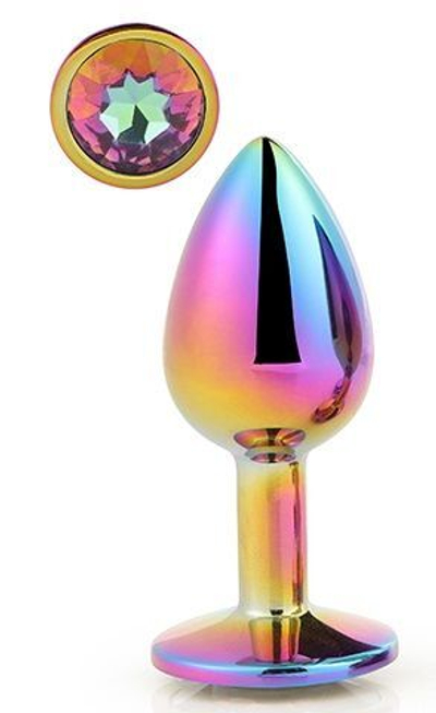 Голографическая анальная втулка с радужным кристаллом - 7,1 см. (Цвет: разноцветный)