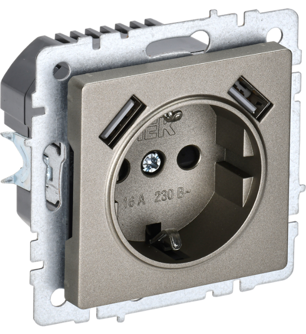 Розетка с заземлением  IEK BR-R14-16-U21-D21-K37