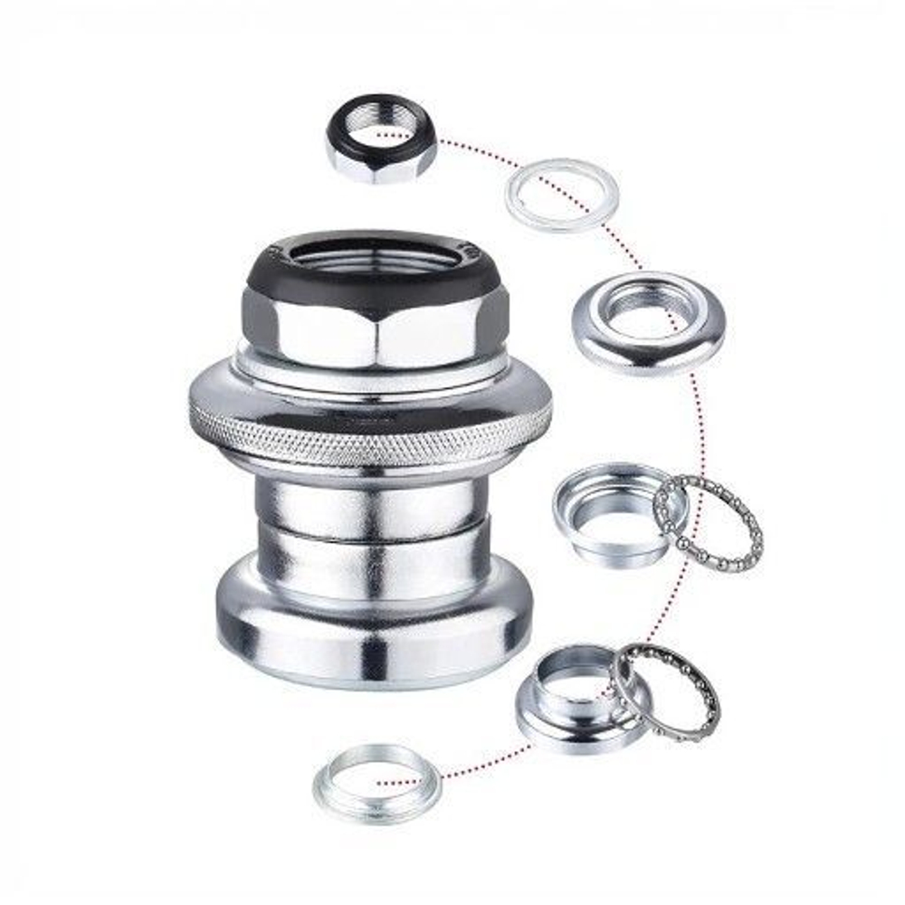 Рулевая колонка MIXIEER, 1", резьбовая, EC 30/25.4-24T  EC 30/27, подшипники 5/32"x16- 2шт, высота 35мм, серебристая (50/200)