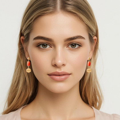 Серьги с кораллом с-0549