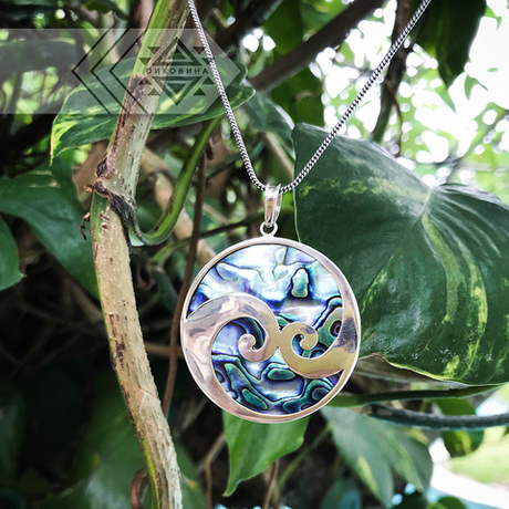 Кулон ВОЛНА, серебро/цветной перламутр