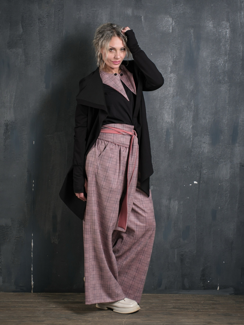 Палаццо  + кушак/ клетка персик