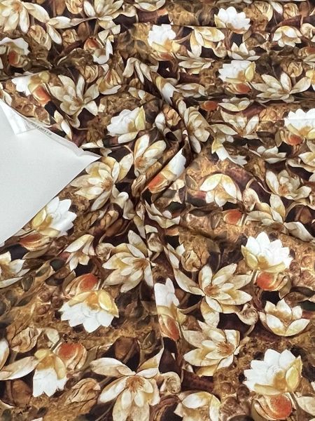 БЕЖЕВЫЕ МАГНОЛИИ НА ШОКОЛАДНОМ ФОНЕ - 100% ХЛОПОК 3