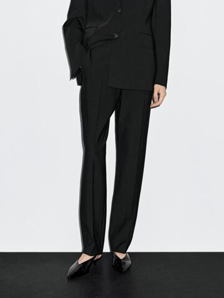 Massimo Dutti Брюки зауженного кроя из крепа, черный