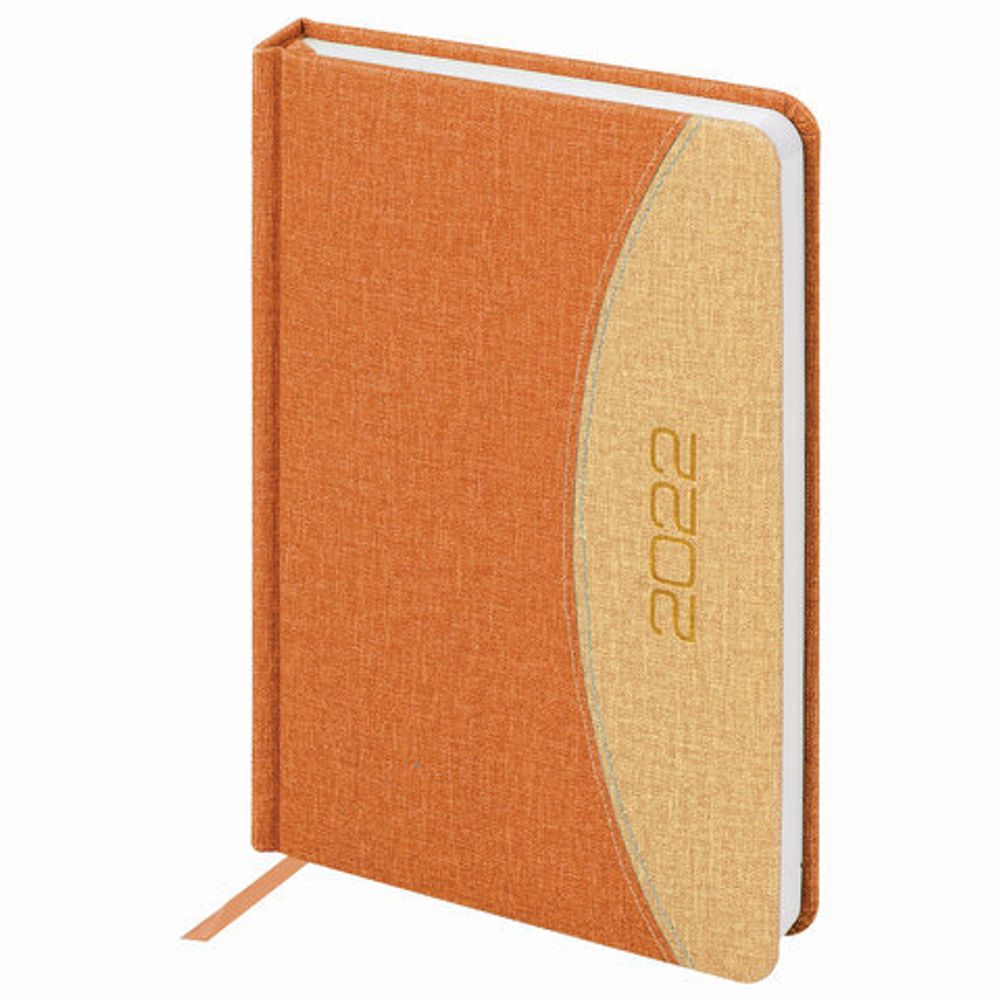 Ежедневник датированный 2022 А5 138x213 мм BRAUBERG "SimplyNew", под кожу, оранжевый/бежевый, 112786