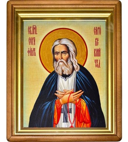 Икона Серафима Саровского, писанная на холсте.